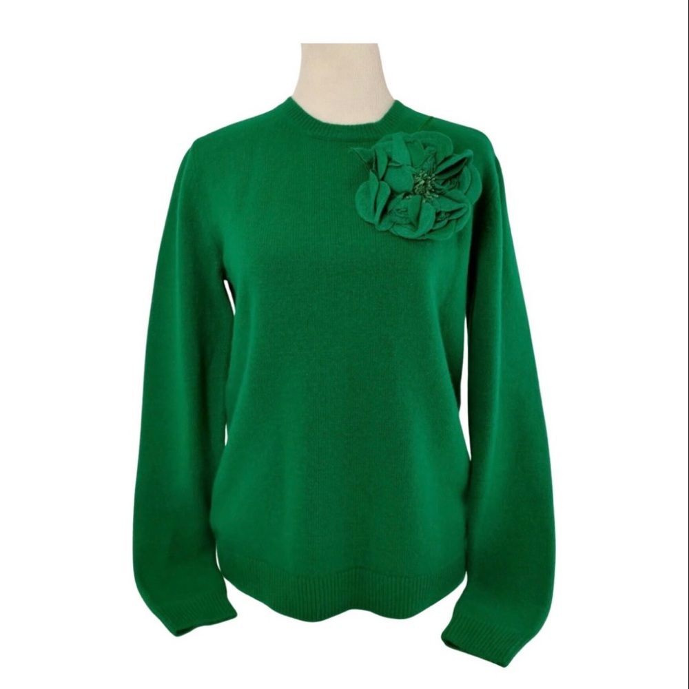 Gucci Green Wool Cashmere Jumper with detachable flower